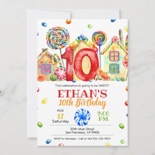 Candyland Candy Invitation pour le thème de bonbon (Devant)