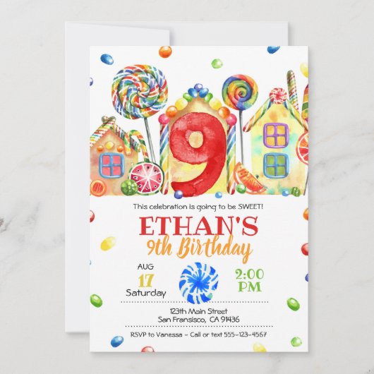 Candyland Candy Invitation pour le thème des bonbo (Devant)