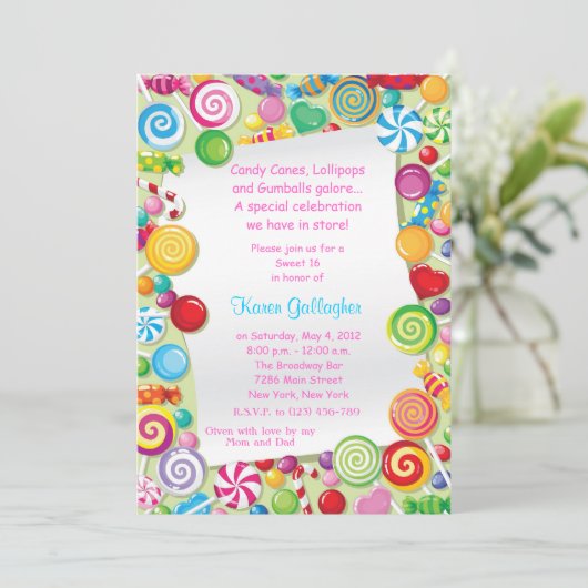 Candyland Candy Theme Sweet 16 Invitations (Debout devant)