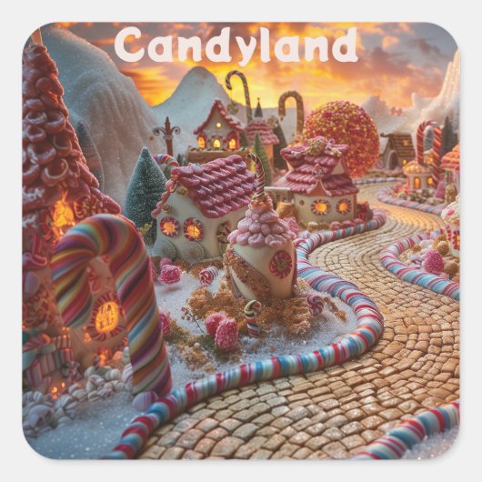 Candyland fantasie vierkante sticker (Voorkant)