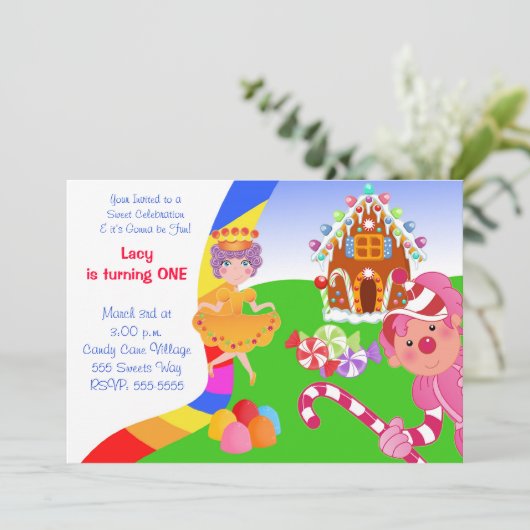 Candyland Invite Kaart (Staand voorkant)