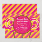 Candyland Pink & Yellow Lollipops Verjaardagsfeest Kaart (Voorkant / Achterkant)