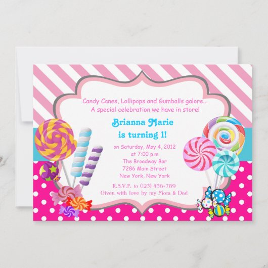 Candyland snoep Theme Birthday Uitnodiging (Voorkant)