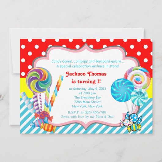 Candyland snoep Theme Birthday Uitnodiging (Voorkant)