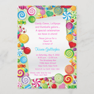 Candyland snoep Theme Sweet 16 Invite Kaart