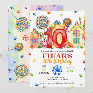 Candyland Snoep Uitnodiging voor Snoep Thema - 10t