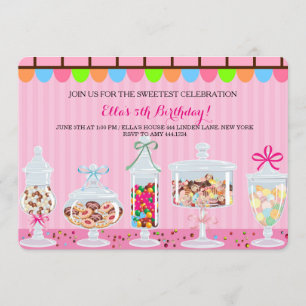 Candyland Sweet Shoppe Verjaardag Uitnodigingen
