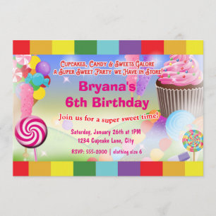 Candyland Sweets Cupcake Birthday Party Invitation Kaart