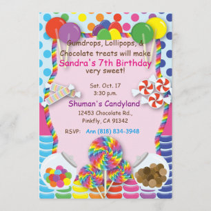 Candyland Sweets Invitation Kaart