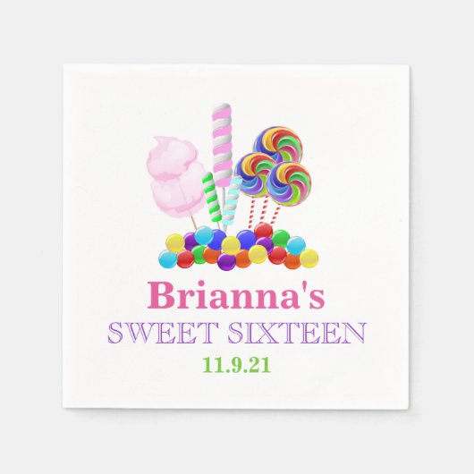 Candyland Theme Sweet 16 Gepersonaliseerd servet (Voorkant)