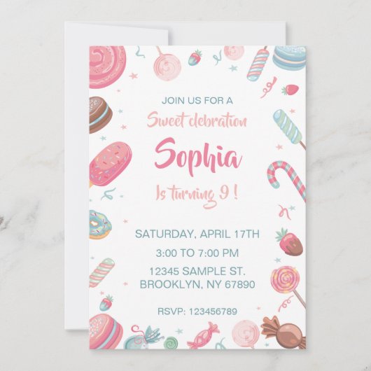 Candyland Verjaardag Uitnodiging Feest Uitnodiging (Voorkant)