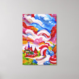 Candyland Wonderland Blue Sky White Clouds Canvas Afdruk
