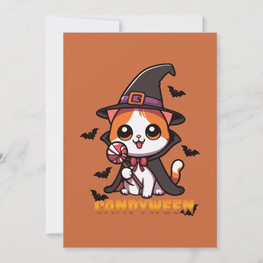 Candyween - Halloween Heksenkat Kaart (Voorkant)