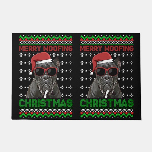 Cane Corso Dog Funny Merry Woofing Kerstmis Deurmat (Voorkant)