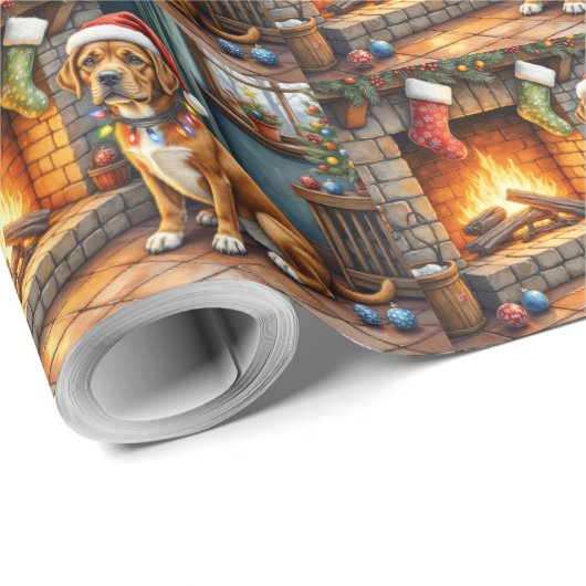 Cane Corso Fireplace with Christmas Lights Cadeaupapier (Rol Hoek)