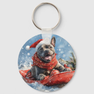 Cane Corso-hond in slee laat het sneeuwen Kerstmis Sleutelhanger