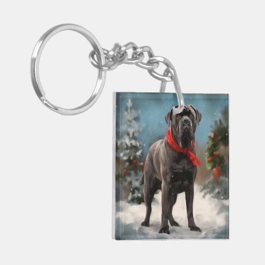 Cane Corso Hond in Sneeuw Kerstmis Sleutelhanger (Voorkant Links)
