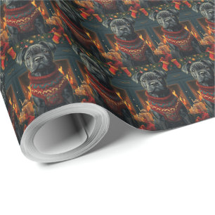 Cane Corso-hond met kerstcadeaus open haard Cadeaupapier