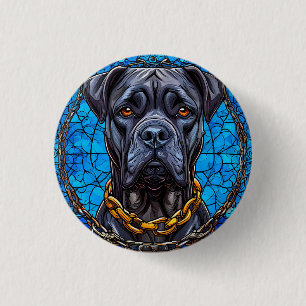 Cane Corso-hond met kettingen in geblauwd glas in  Ronde Button 3,2 Cm