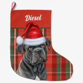 Cane Corso Hond met Rode Vakantie Gepersonaliseerd Grote Kerstsok (Voorkant)