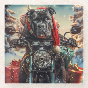 Cane Corso Hond Rijden Motorfiets Kerstmis Glazen Onderzetter