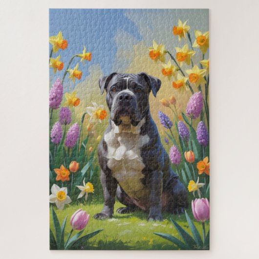 Cane Corso Hond Spring Bloemen Schilderen Legpuzzel (Verticaal)