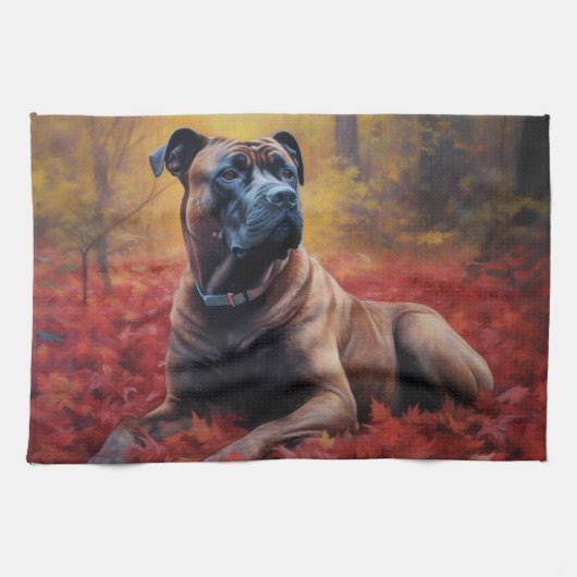 Cane Corso in Herfstbladeren Herfst Inspire Theedoek (Horizontaal)