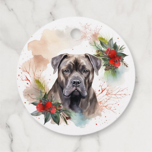 Cane Corso Kerstkrans Feestelijke Pup Bedankjes Labels (Achterkant)