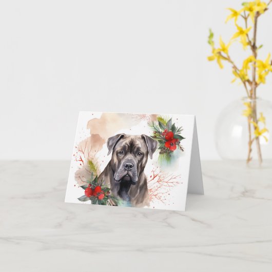 Cane Corso Kerstkrans Feestelijke Pup Kaart (Gele Bloem)