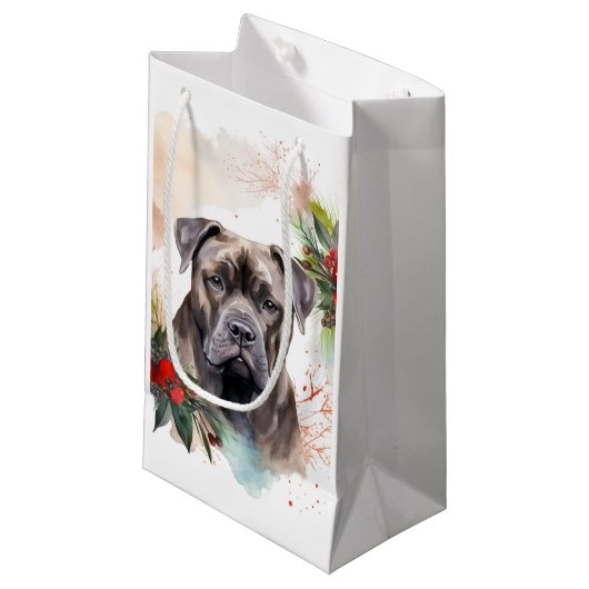 Cane Corso Kerstkrans Feestelijke Pup Klein Cadeauzakje (Voorkant Gekanteld)