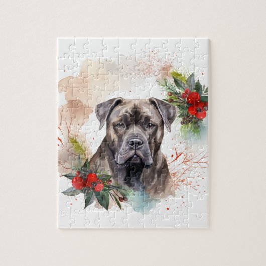 Cane Corso Kerstkrans Feestelijke Pup Legpuzzel (Verticaal)