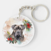 Cane Corso Kerstkrans Feestelijke Pup Sleutelhanger (Achterkant)
