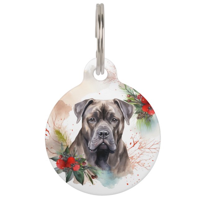 Cane Corso Kerstkrans Festieve Pup Huisdierpenning (Voorkant)