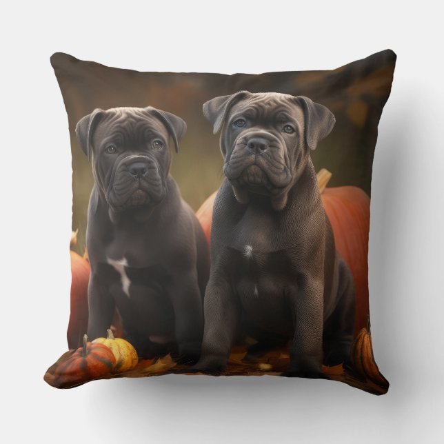 Cane Corso Puppy Herfst Delight Pompoen Kussen (Voorkant)