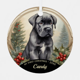 Cane Corso Puppy's Eerste Kerst Metal Ornament