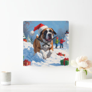 Cane Corso Rent in de Sneeuw met Kerstmuts Vierkante Klok