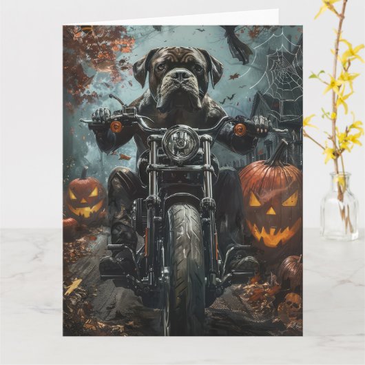 Cane Corso Riding Motorfiets Halloween Scary Kaart (Gele Bloem)