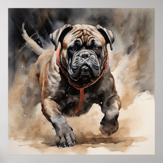 Cane Corso Running Ink Tekening Poster (Voorkant)