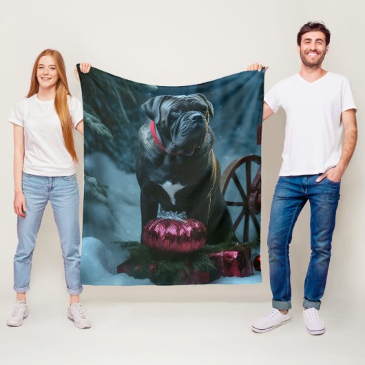 Cane Corso Snowy Sleigh Kerst Decor Fleece Deken (In situ)