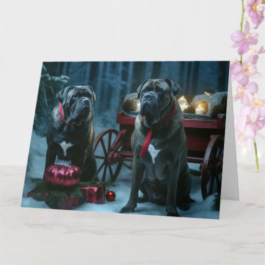 Cane Corso Snowy Sleigh Kerst Decor Kaart (Orchidee)