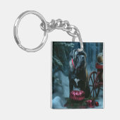 Cane Corso Snowy Sleigh Kerst Decor Sleutelhanger (Voorkant Links)