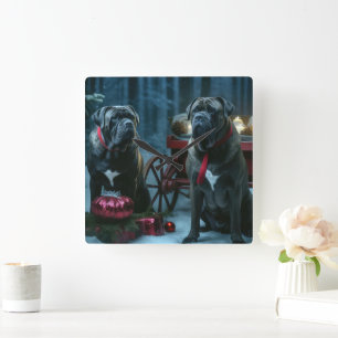 Cane Corso Snowy Sleigh Kerst Decor Vierkante Klok