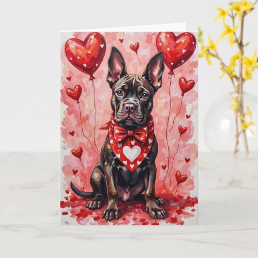 Cane Corso Valentijnsdag Hond Zittend met Harten R Kaart (Gele Bloem)