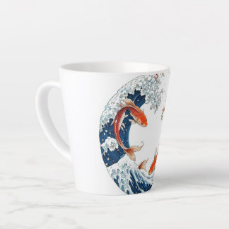 Caneca branca com design de peixes japoneses latte mok