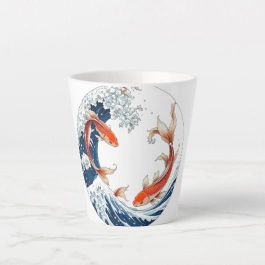 Caneca branca com design de peixes japoneses latte mok (Voorkant)