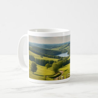 Caneca com paisagem e lago ao fundo koffiemok