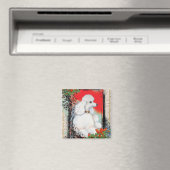 Caniche blanche Noël Style Vintage Aimant d'impres (In Situ (Lave-vaisselle))