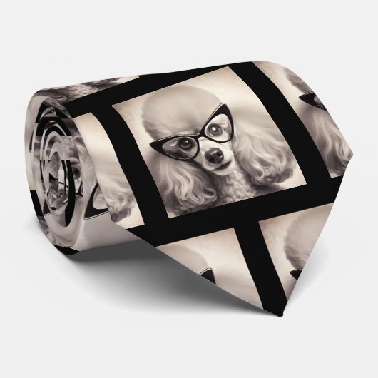 Caniche drôle avec lunettes nerd cravate (Roulé)