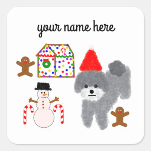 Caniche gris Noël #1-4 Stickers