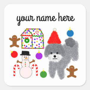 Caniche gris Noël #2-4 Stickers